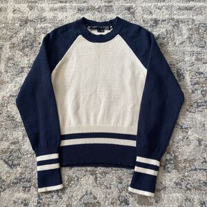 Veronica Beard Ivory Blue Ralie Striped Cotton Two Toned Sweater Size Small